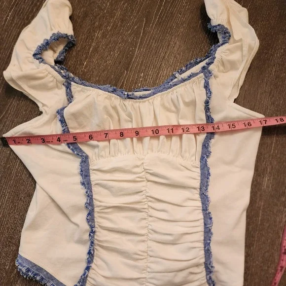 Anthropologie Sleeveless Ruched Ruffled Tee M‎ Coquette Western Coastal Cowgirl - Picture 8 of 14